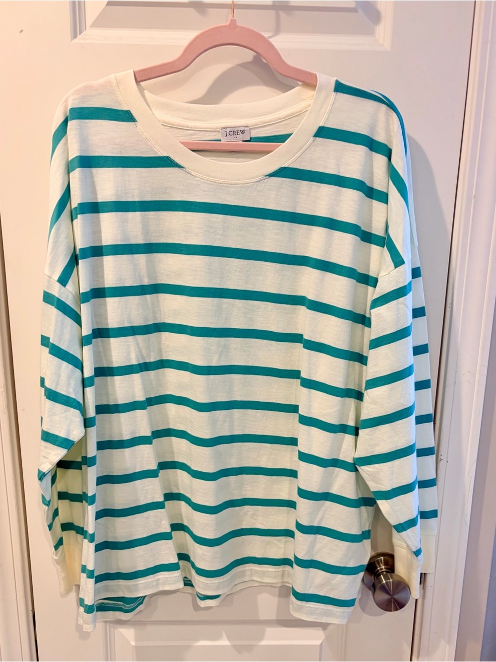 J. Crew Women’s Cream & Teal Striped Long-Sleeve Top